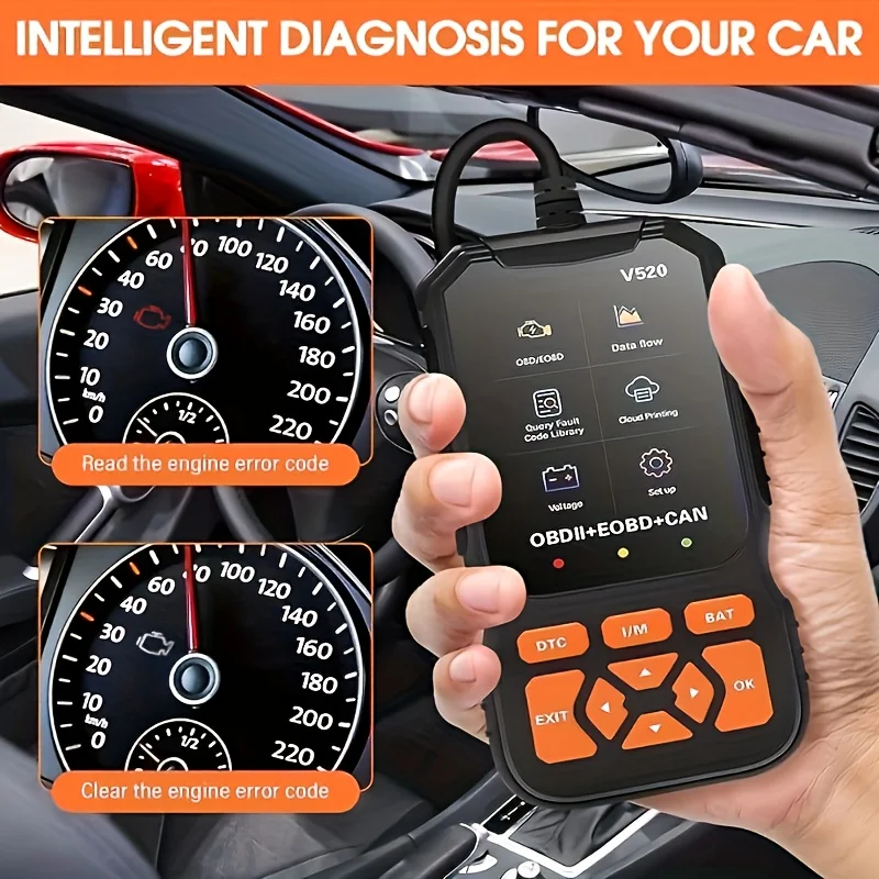Scanner obd2 avançado com códigos de leitura/apagar-ferramenta de diagnóstico de carro compacto resistente compatível com todos os carros obdii/eobd de 1996 postes