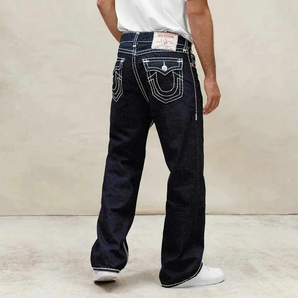 Trend Boeddha Baggy Broek Hip Hop Streetwear Zwarte Jeans Mode Geborduurde Y2k Gothic Rechte Pijpen Wijde Pijpen Jean Herenkleding