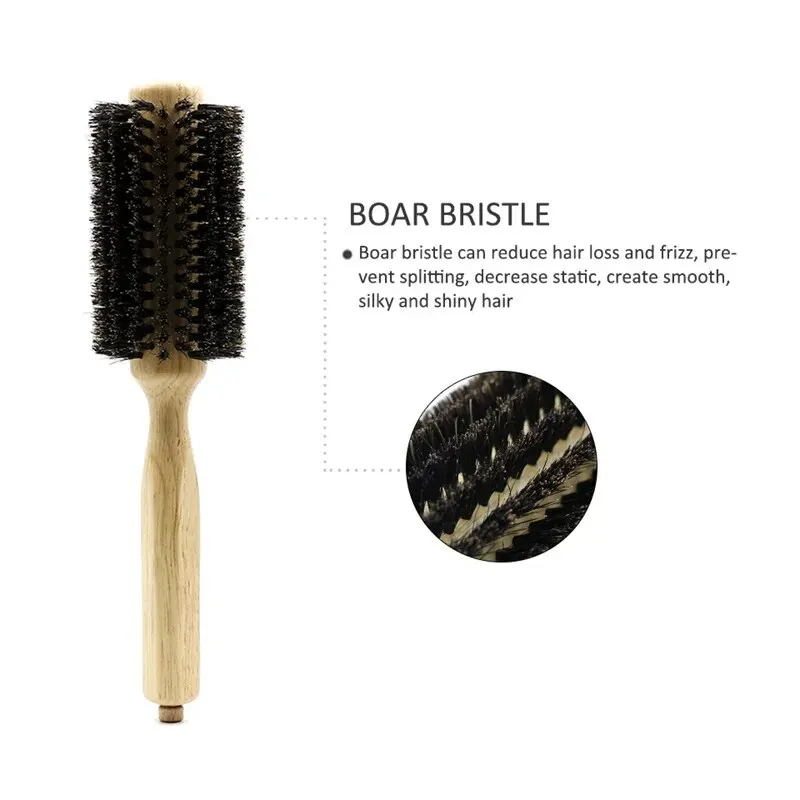 Professional 6 ขนาดตัดผม Salon ไม้ Handle Boar ขนแปรงรอบแปรงหางที่ถอดออกได้ช่างทําผมแปรงผมผมรอบหวี