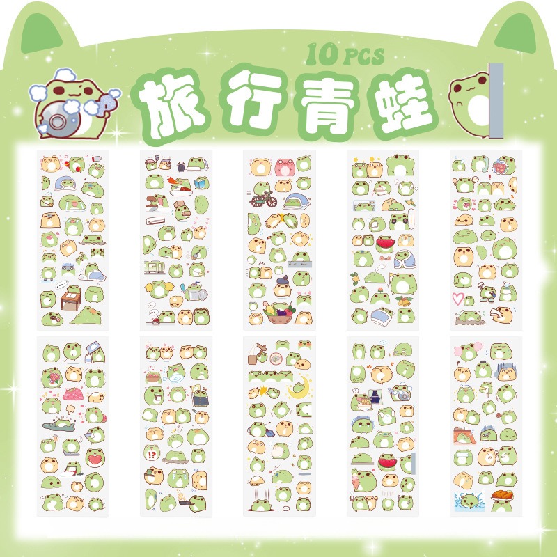 Kawaii Scrapbooking Stickers Bicycle Decals Gift Frog Students Cartoon Stationery PET Diary Stickers Notebook Cute Girls