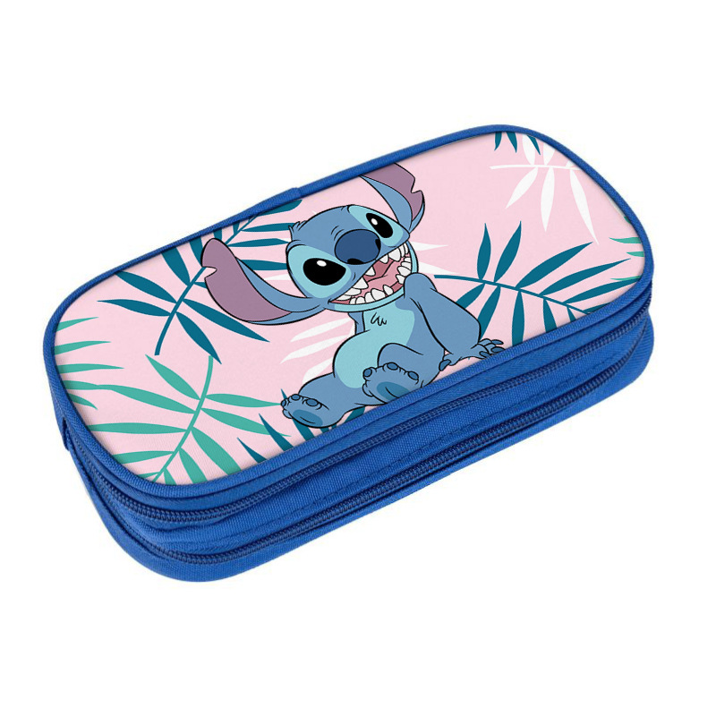 Disney Stitch Pencil Bag Case Anime Figure Double-Layer Large Capacity Multifunctional Pen Case Students Stationery Box Gifts