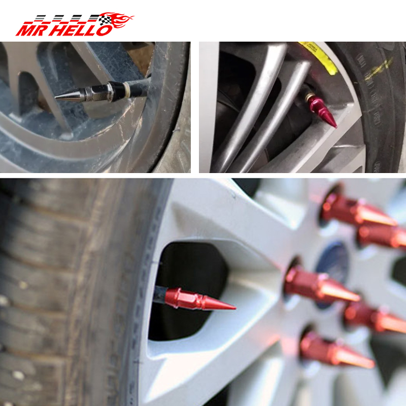 4 pçs universal de alumínio estilo do carro tunning tampa da haste da válvula do pneu do carro em forma de pico metal poeira cobre tampa para bicicleta motocicleta