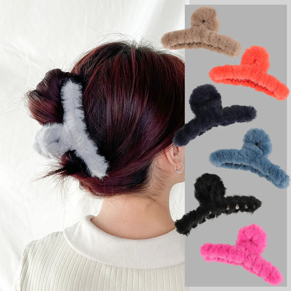 Mùa Đông Sang Trọng Vuốt Tóc Sang Trọng Acrylic Kẹp Tóc Lông Thú Giả Tóc Barrette Cua Mũ Đợi Đầu Đa Năng Dành Cho Nữ Cô Gái Phụ Kiện Tóc
