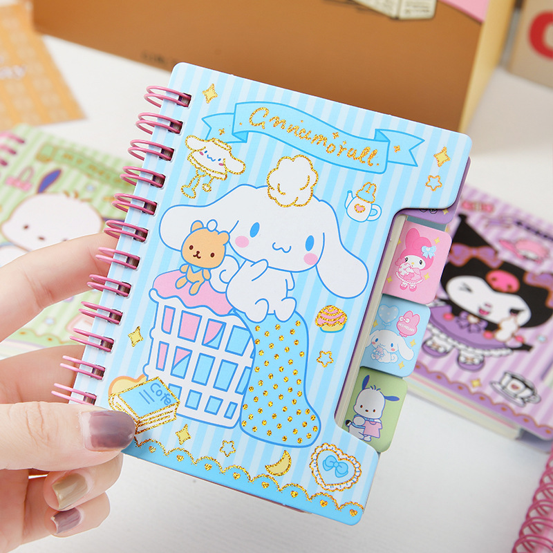 Bonito diário caderno a7 anime série kawaii kuromi cinnamoroll dos desenhos animados caderno portátil estudante papelaria crianças presentes