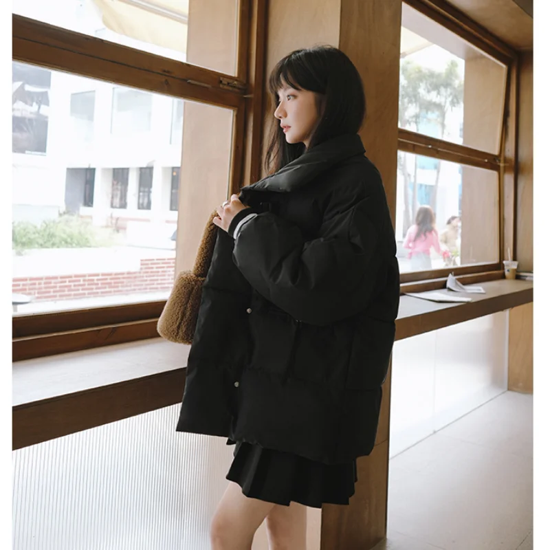 Puffer à prova de vento com gola para mulheres, tops acolchoados, roupas de lazer marrom e preto, moda coreana, roupas quentes, estilo Y2K, inverno