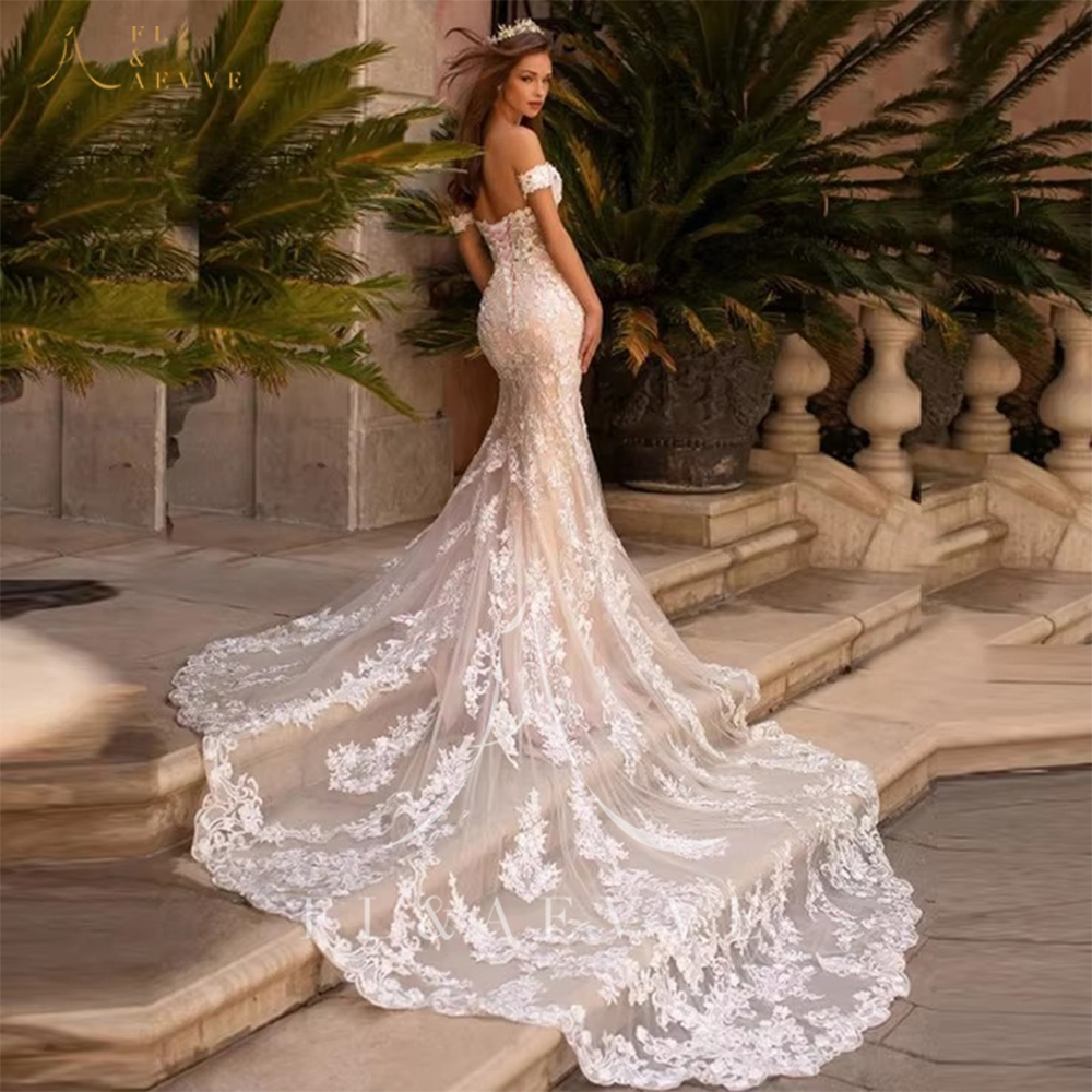 FL&AEVVE Customized Mermaid Lace Wedding Dresses Sweetheart Off The Shoulder Bride Gowns Backless Button Robe De Mariée
