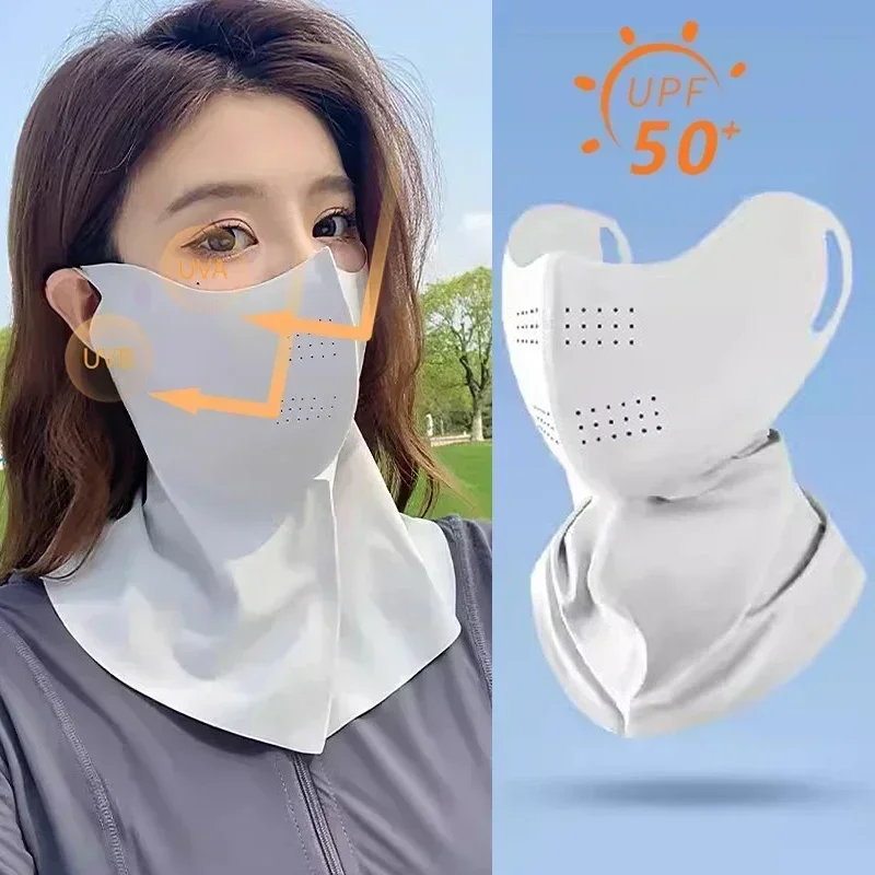 Sun Proof Protection Mask Neck UPF50+ Scarf Ice Silk Face Cover Outdoor Wrap Cover Sports Cycling Women Men Summer Sunscreen