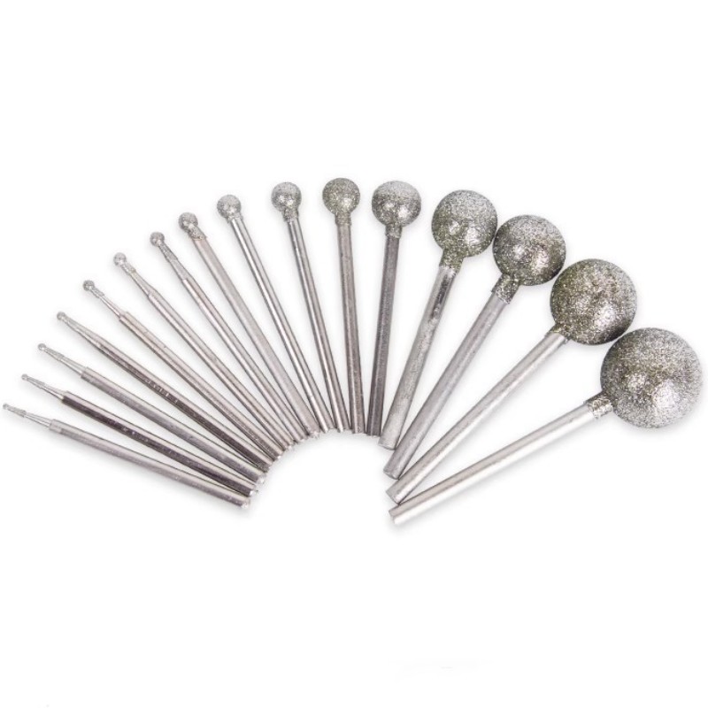 11 個セットダイヤモンド研削ニードルヘッドカッター翡翠彫刻ツール彫刻ロータリー球面バリツール 2.35 ミリメートルシャンクラウンドボール