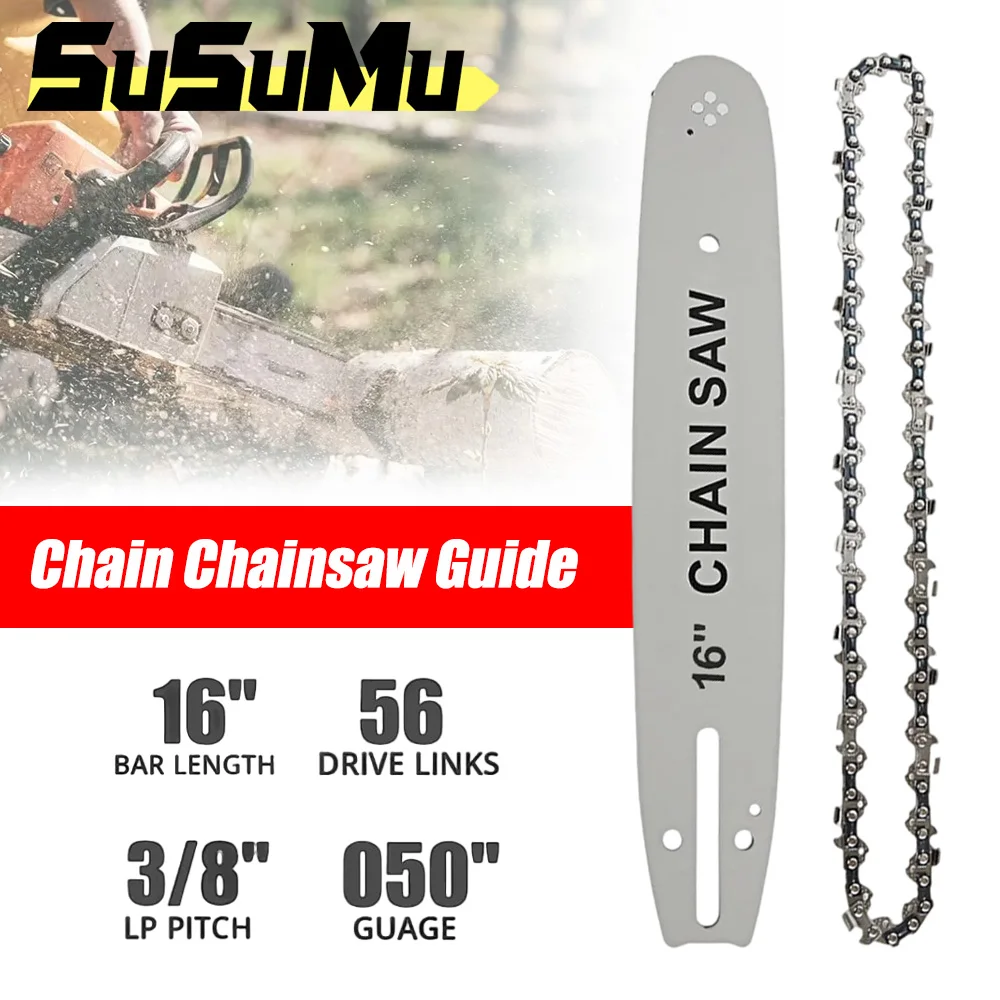 16 นิ้ว 56 ไดรฟ์ Links Chainsaw Chain Guide Bar และเลื่อยชุดโซ่ 3/8 "Pitch Chain Low-Kickback สําหรับช่างฝีมือช่างไม้เครื่องมือ