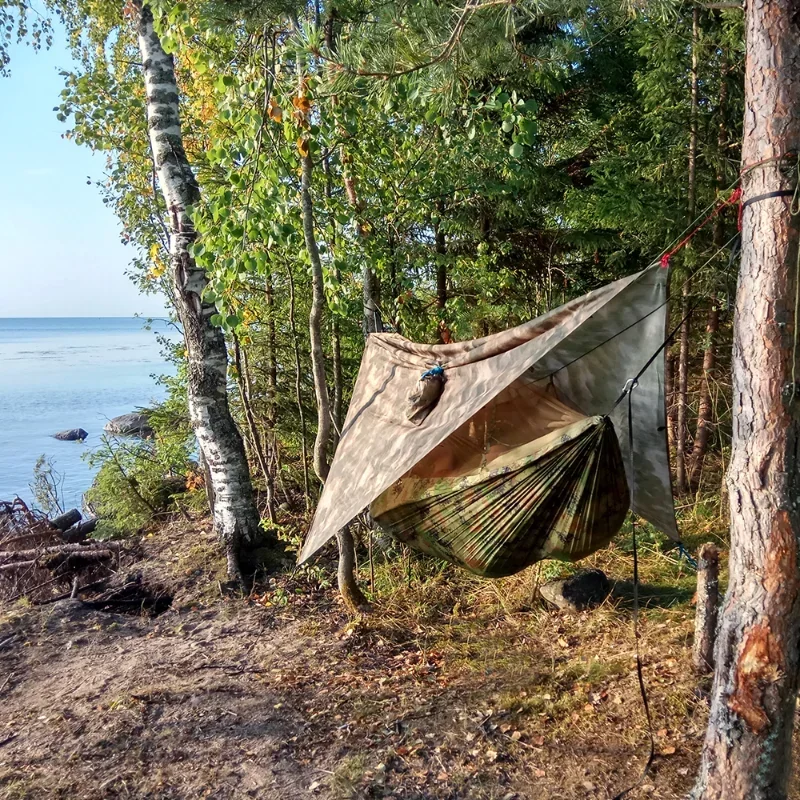 260x140cm podwójne hamak kempingowy zewnętrzne z moskitierą i plandeką przeciwdeszczową lekki spadochron hamaki do wędrówek