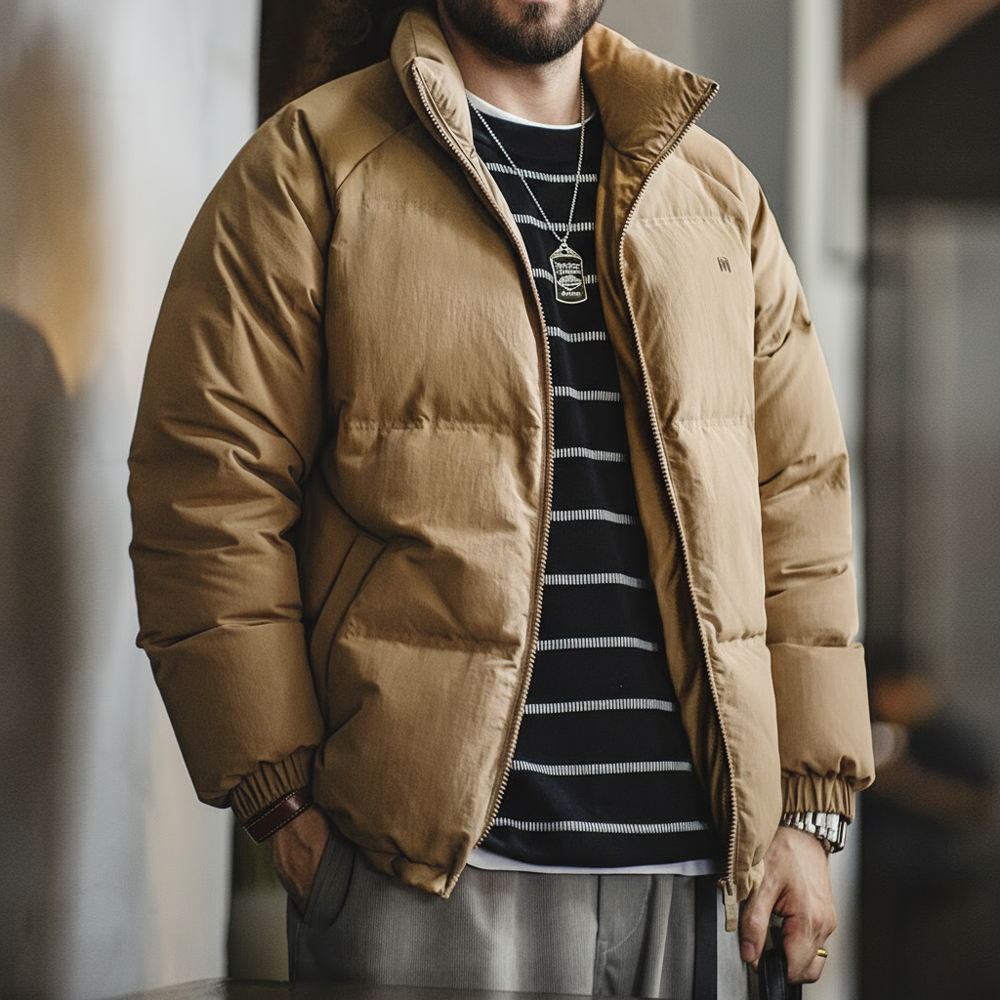 Maden Jaqueta masculina de inverno com gola alta Enchimento de penas de pato branco Casaco à prova d água nível 4 para uso ao ar livre Jaqueta casual grossa e quente