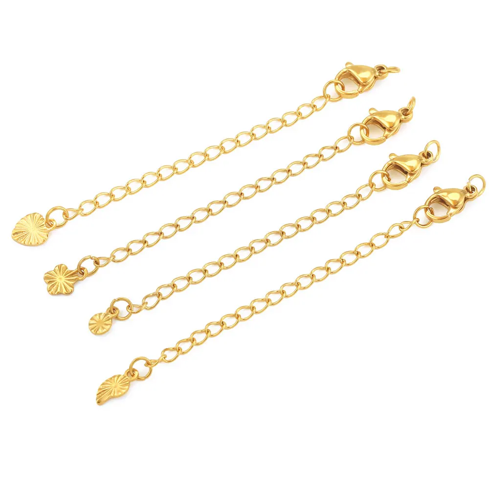 10 Uds. De cadenas de cola extendidas de extensión de acero inoxidable con cierres de langosta para pulsera, collar, suministros de joyería DIY