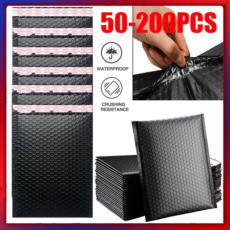 50-200 pçs bolha mailers preto espuma envelope sacos auto selo mailer envelopes acolchoados saco bolha mailing saco pacotes de envio saco
