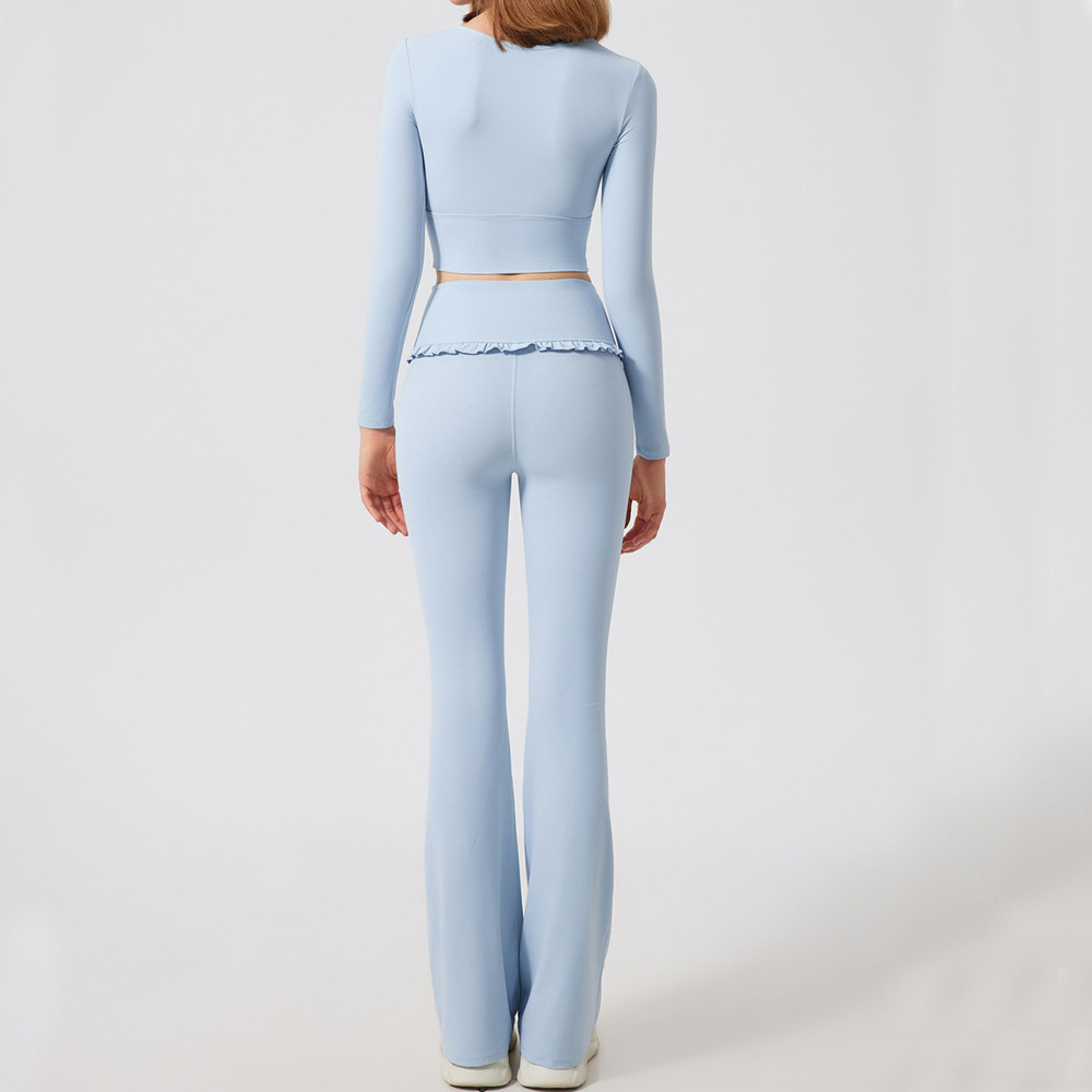 Conjunto de Yoga con almohadilla para mujer, Top corto deportivo de manga larga para gimnasio y Fitness, Legging acampanado de cintura alta, ropa atlética para entrenamiento, 2 uds.