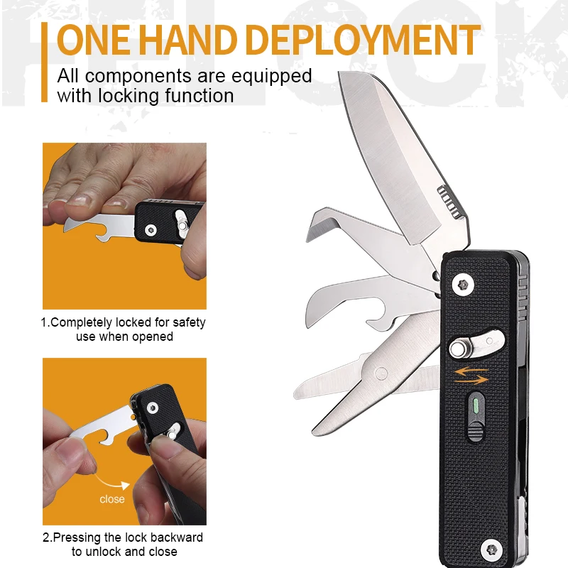 ROXON S504G Mini Clip trasero multifuncional, tijeras multicuchillas intercambiables para acampar al aire libre, práctico cuchillo plegable