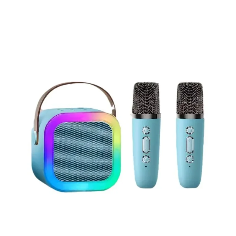Mini altavoz portátil para Karaoke, 2 micrófonos, juego de canto familiar KTV con DSP, luces LED RGB integradas, graves profundos, batería de larga duración