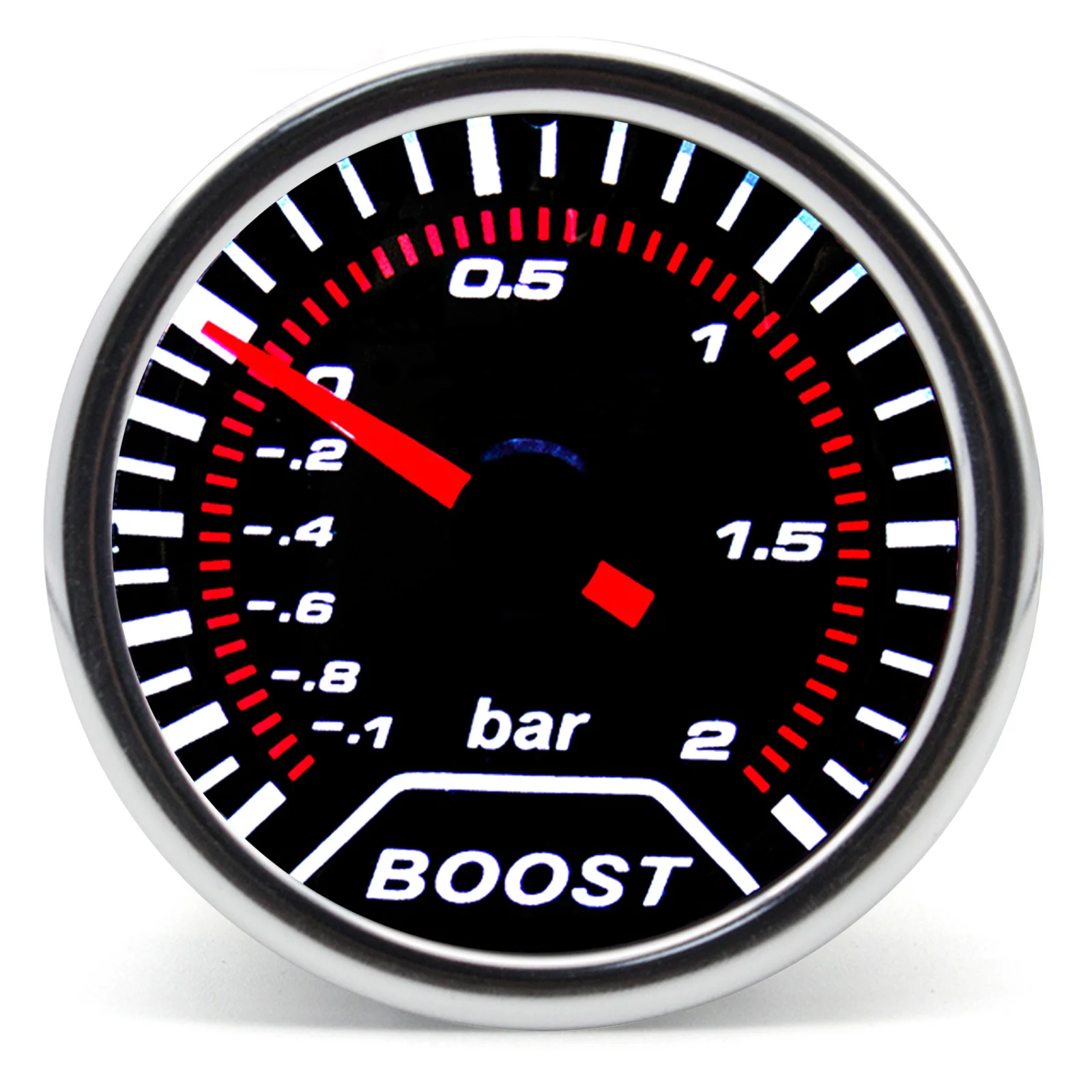 2 "52mm universal 12v led fumaça len-1 ~ 0 ~ 2 bar turbo boost medidor/turbo boost medidor com luz de fundo led branca para carro 12v
