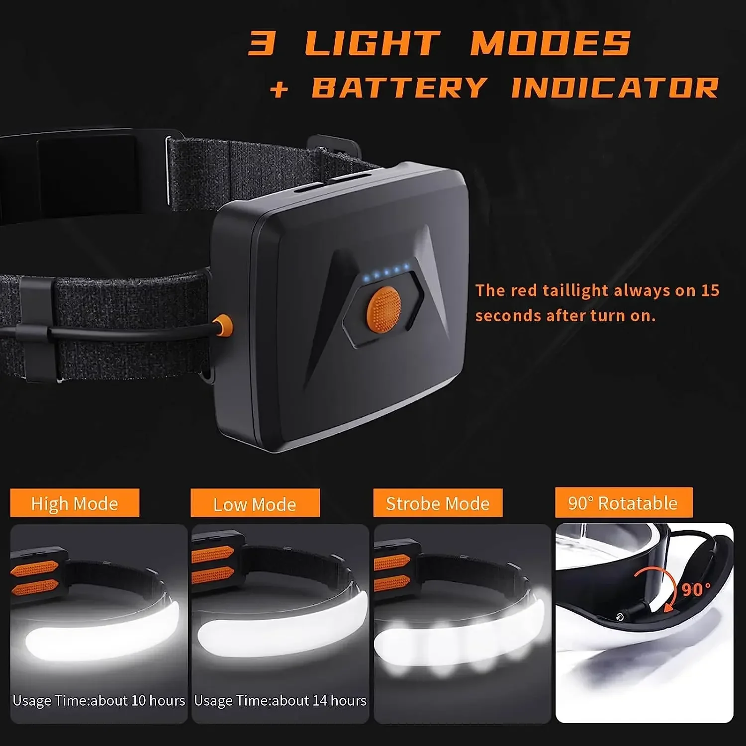 KDULIT 7500Mah potente linterna frontal LED COB linterna de cabeza recargable luz de Camping linterna de cabeza Led para linterna de pesca