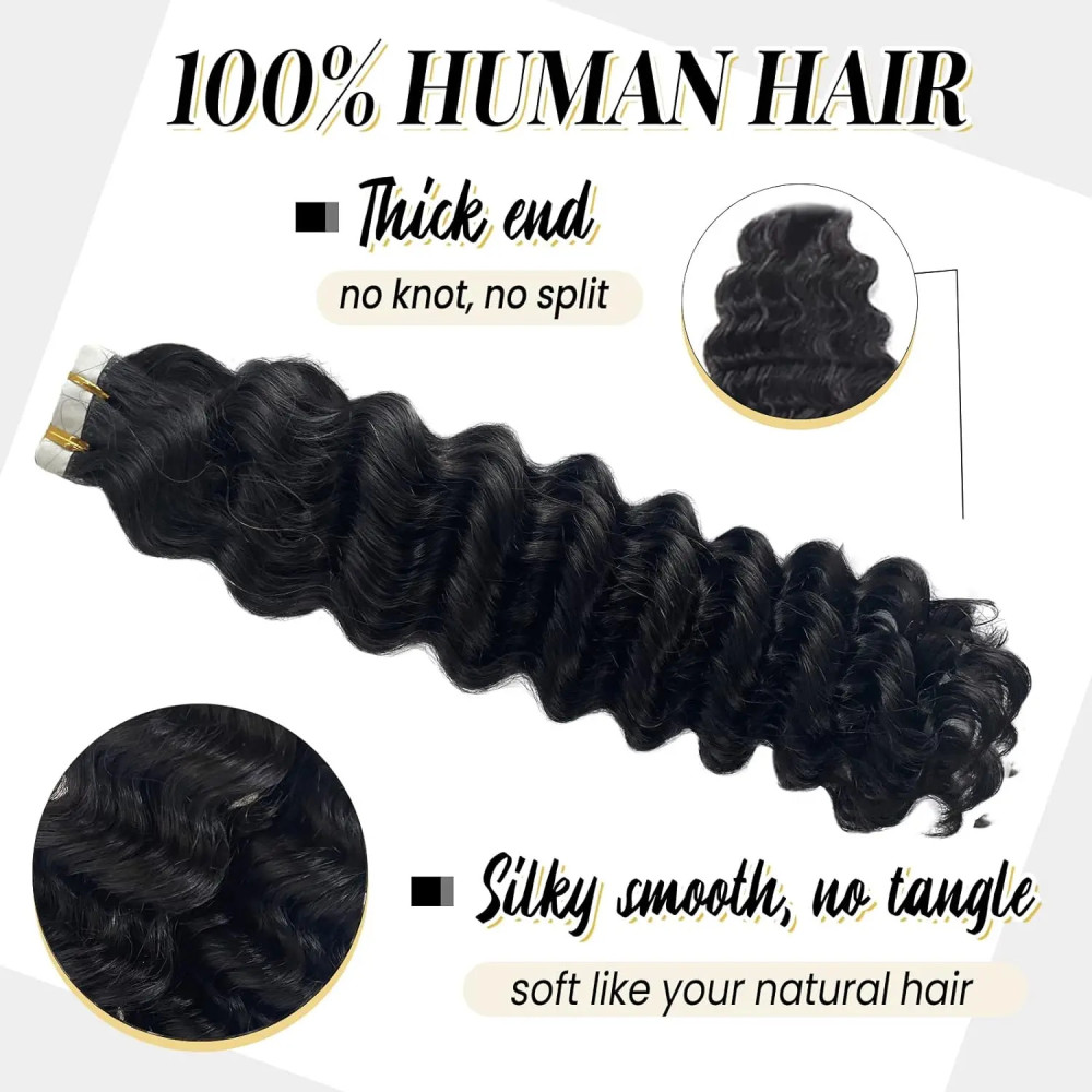Taśma Deep Wave do przedłużania włosów Ludzkie włosy brazylijskie 100% kręcone Taśma do przedłużania ludzkich włosów Naturalna czerń Salon Wysoka jakość