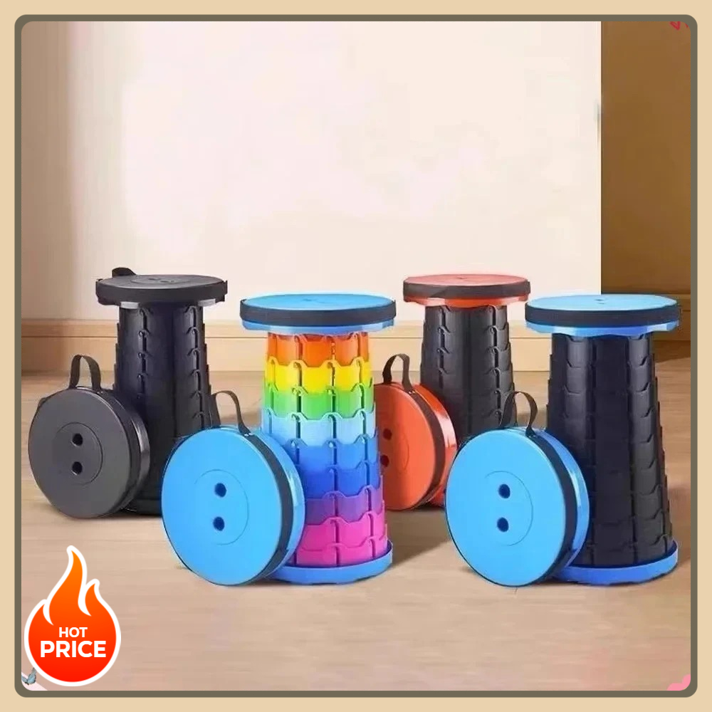 Plastic folding telescopic chair, portable stool with adjustable height, perfect for fishing, beach, and camping.