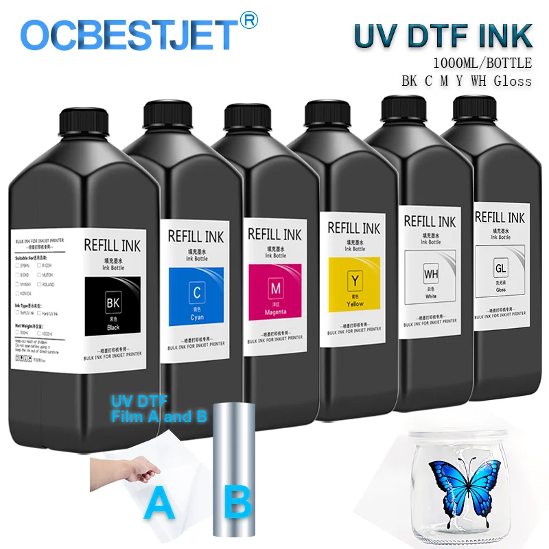 Botella de tinta y barniz UV DTF para impresora Epson XP600, TX800, 1000, L800, L1800, L805, 1390 ML