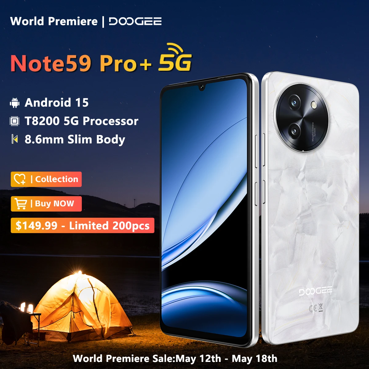 【Marca +】DOOGEE Note59 Pro + 5G Smart phone Android 15 6250mAh Bateria 6,75 ''120Hz Tela 12GB 512GB AI Câmera Celular