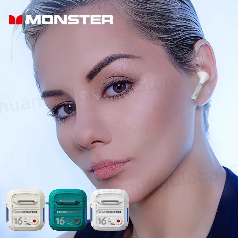 Monster XKT16 Bluetooth 5.3 이어폰 기계적 디자인 무선 헤드폰 게이머 헤드셋 TWS 소음 감소 스포츠 이어 버드 New