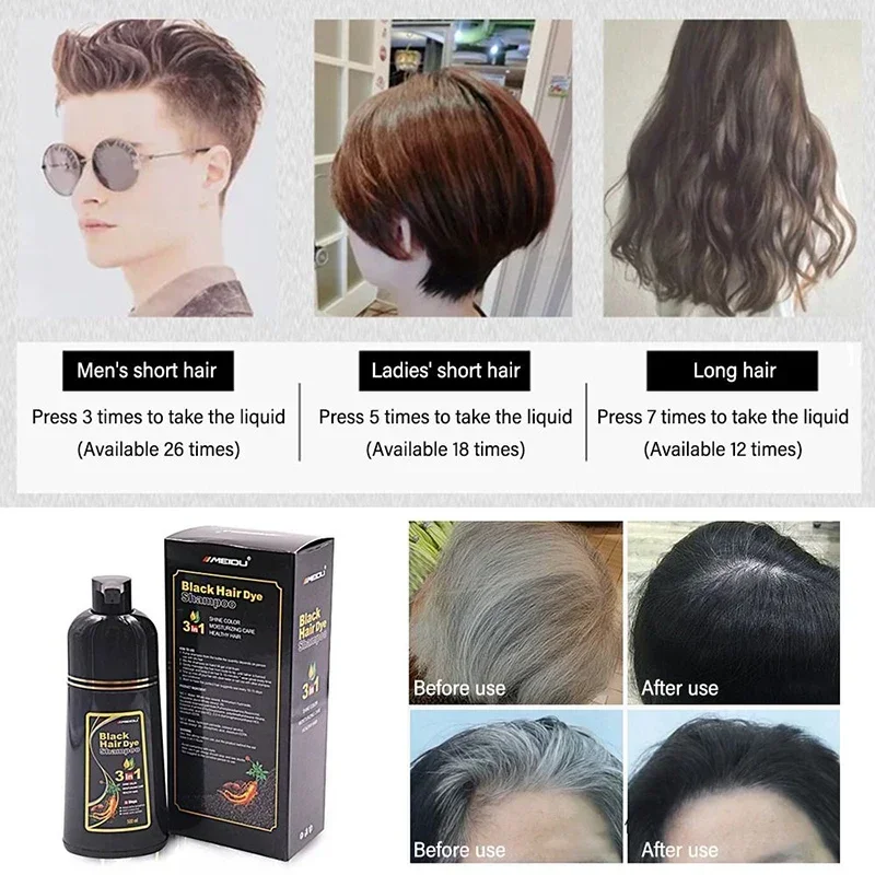 500ml shampoo de tintura de cabelo 3 em 1 tratamento natural de coloração instantânea para shampoo de cabelo grande capacidade sem danos ao cabelo shampoo