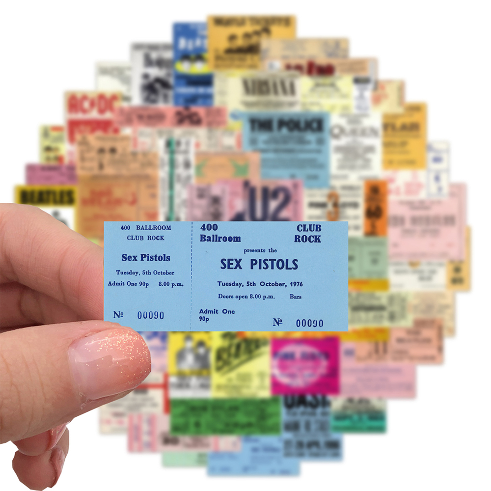 10/30/55pcs Retro Rock Band Tickets Graffiti Stickers Music Ticket Decal for Notebook Skateboard Guitar Classic Cool Sticker Toy