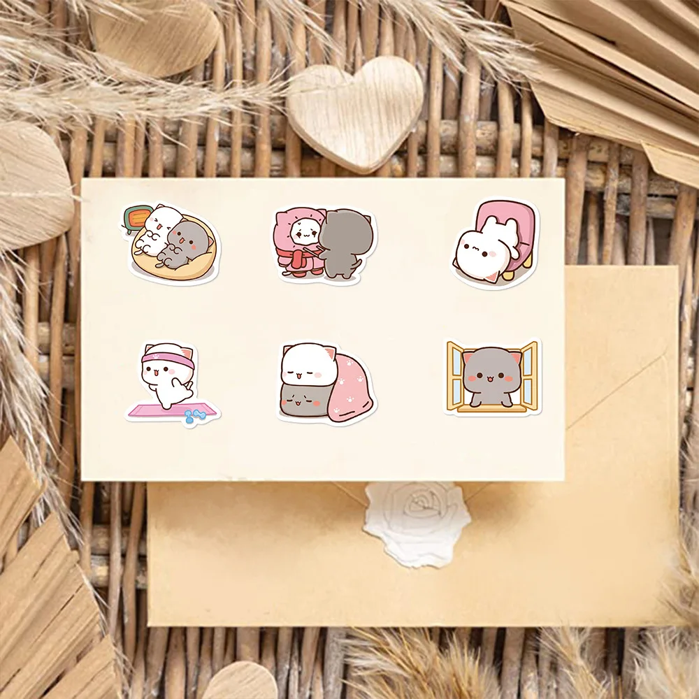 60PCS 만화 귀여운 Mitao 고양이 스티커 방수 재미 있은 고양이 데칼 물병 노트북 스케이트 보드 수하물 어린이 장난감