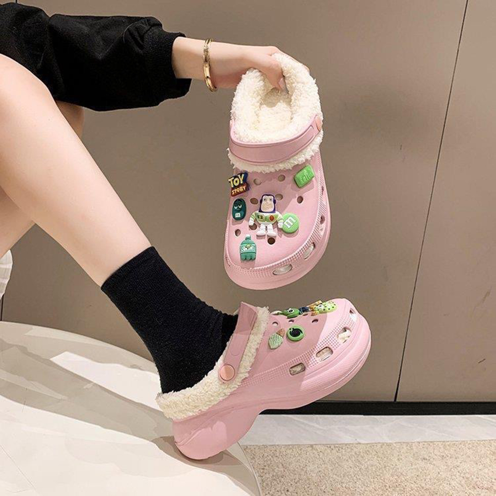 1 paio di solette in peluche calde invernali, ciondoli per scarpe con foro Crocs, fodera in velluto, scarpe morbide e ispessite, accessori per scarpe