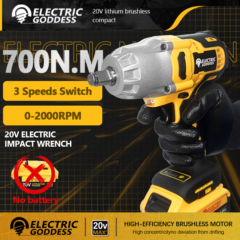 Deusa elétrica 2000rpm chave elétrica de alto torque sem escova chave de impacto sem fio ferramenta elétrica para 20v bateria dewalt