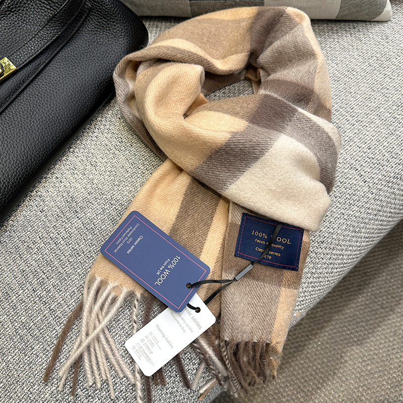 Britse Klassieke Hoge Kwaliteit Australische Wol 100% Geruite Sjaal Mannen Vrouwen Herfst Winter Warm Gestreepte Sjaal Wrap Kasjmier Dekens