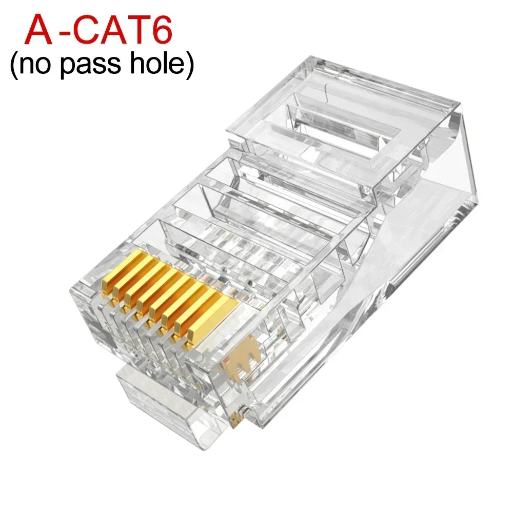 1-50 Uds RJ45 CAT6 CAT5e conectores de paso extremo de cristal chapado en oro 8P8C engarzado UTP enchufe Modular de red Ethernet estándar