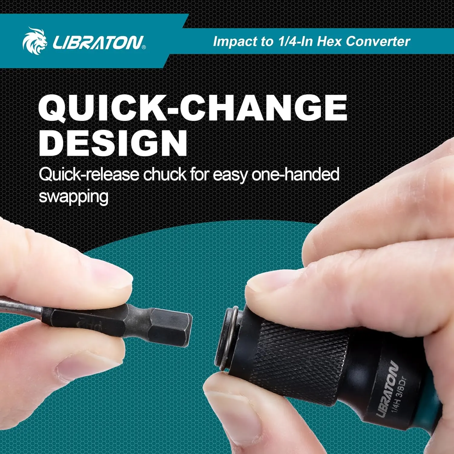 LIBRATON Impact to 1/4 Hex Converter 1/2 3/8 1/4“ Drive Female to 1/4" Hex Adapter Impact Wrench Adapters for Impact Bit Holders