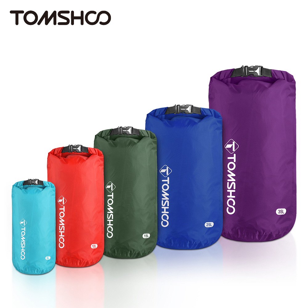 Tomshoo Paquete de 5 bolsas secas impermeables, bolsas secas ligeras de almacenamiento impermeables para acampar al aire libre, canotaje, senderismo, Rafting
