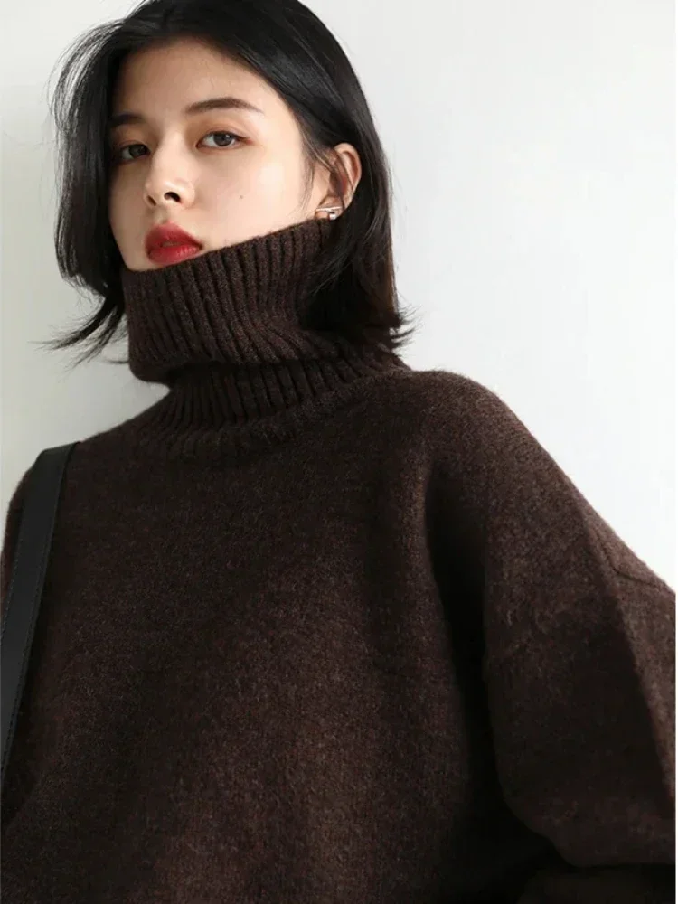 CHIC VENเสื้อกันหนาวผู้หญิงฤดูใบไม้ร่วงฤดูหนาวใหม่คอเต่าถักPulloverเสื้อผ้าหลวมสําหรับผู้หญิงอบอุ่นBasicหญิงเสื้อ 2023