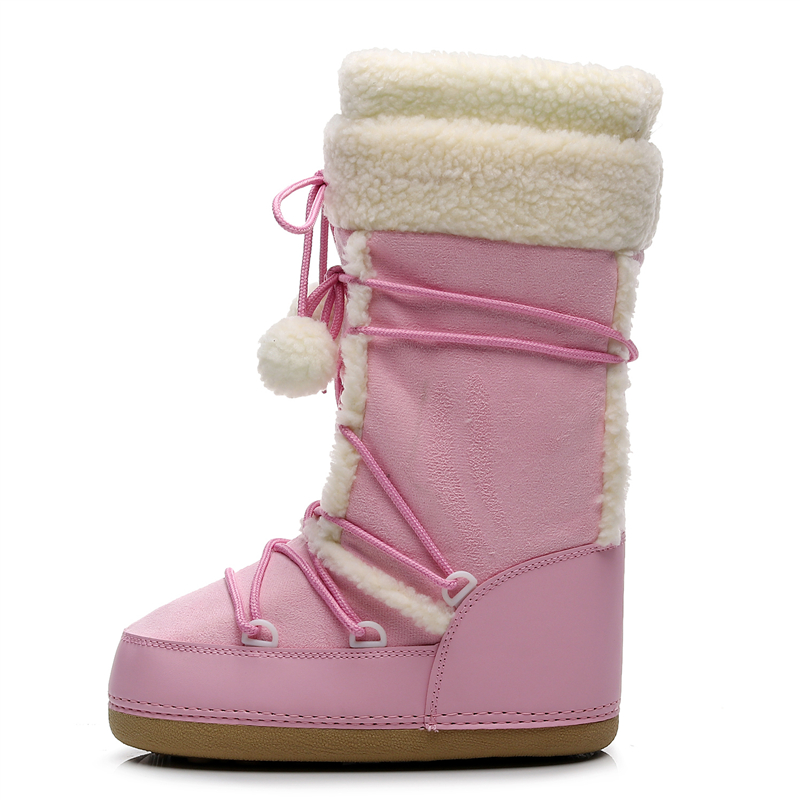 Botas de invierno para mujer 2024, botas de nieve para mujer, botas espaciales rosas cálidas a media pantorrilla a prueba de frío, zapatos de invierno de algodón antideslizantes para mujer