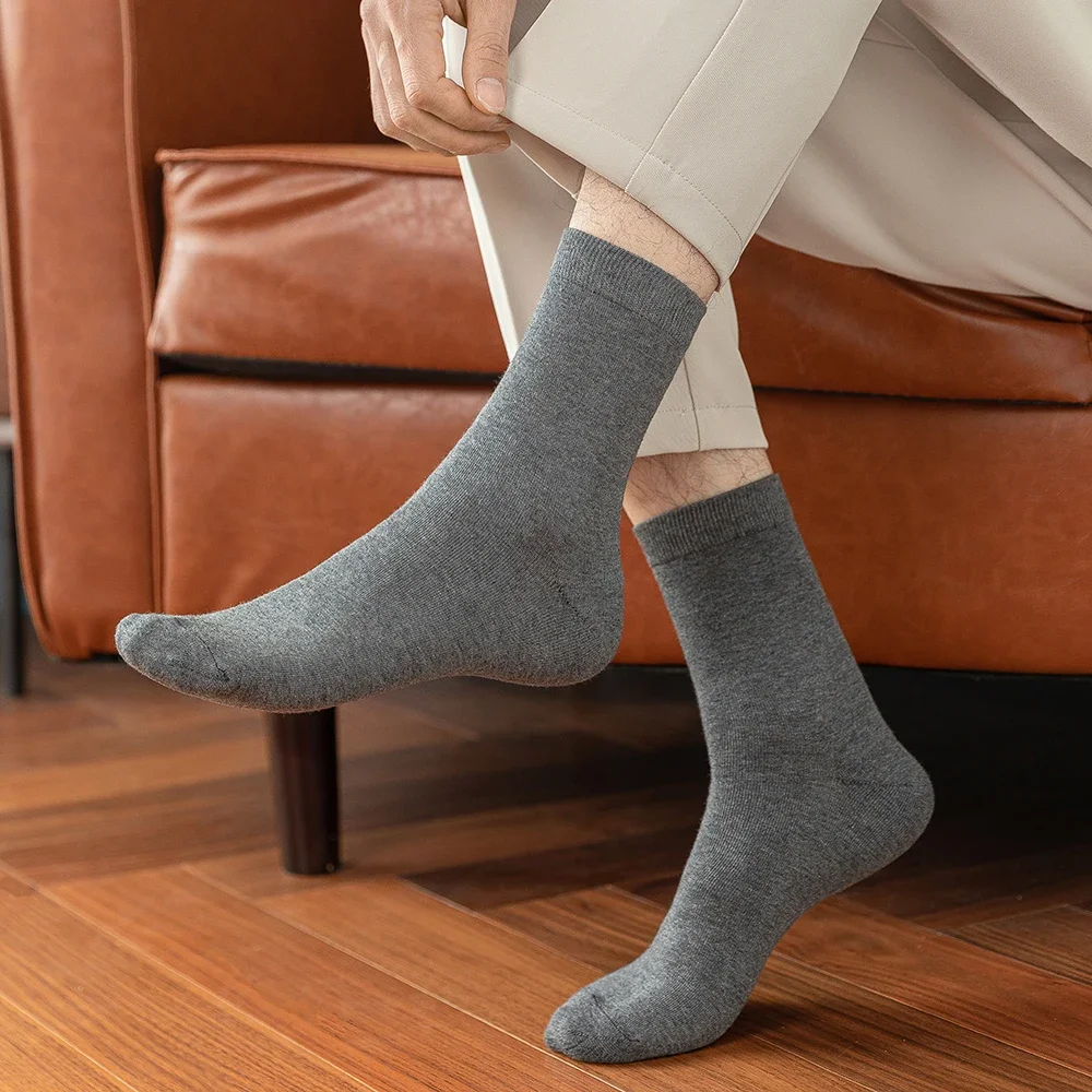 10 pares de nuevos calcetines de algodón para hombre, calcetines negros de negocios para hombre, calcetines suaves transpirables para otoño y primavera para hombre, US6-10 blanco