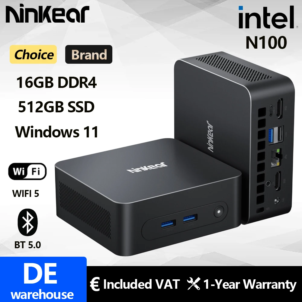 Ninkear N10 Mini PC Intel N100 do 3,4 GHz 16 GB 512 GB 2,4 G + 5 G WIFI HDMI 2.0 * 2 Obsługa komputera stacjonarnego WIindows 11 z dwoma ekranami