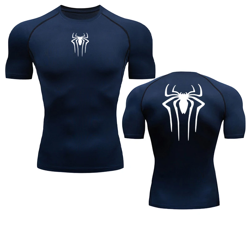 พิมพ์ผู้ชายกีฬาการบีบอัดเสื้อกีฬา Quick DRY Breathable Rash GUARD กีฬาออกกําลังกายแน่นเสื้อฤดูร้อนผู้ชาย