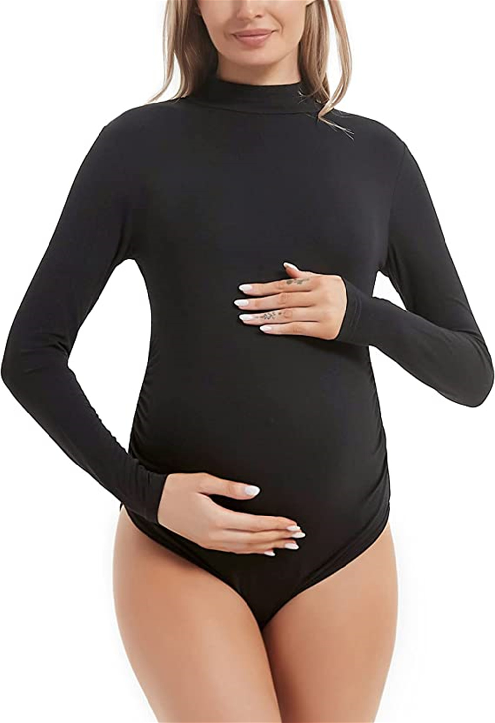 Macierzyński ciepły golf body do sesji zdjęciowej podstawowy długi rękaw Bodycon trykot ciąża topy