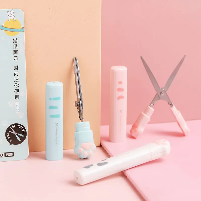 Văn Phòng Học Văn Phòng Phẩm Kéo Mini Di Động Kawaii Mèo Paw Nghệ Thuật Kéo Dễ Thương Đa Năng Thép Không Gỉ Tay Kéo