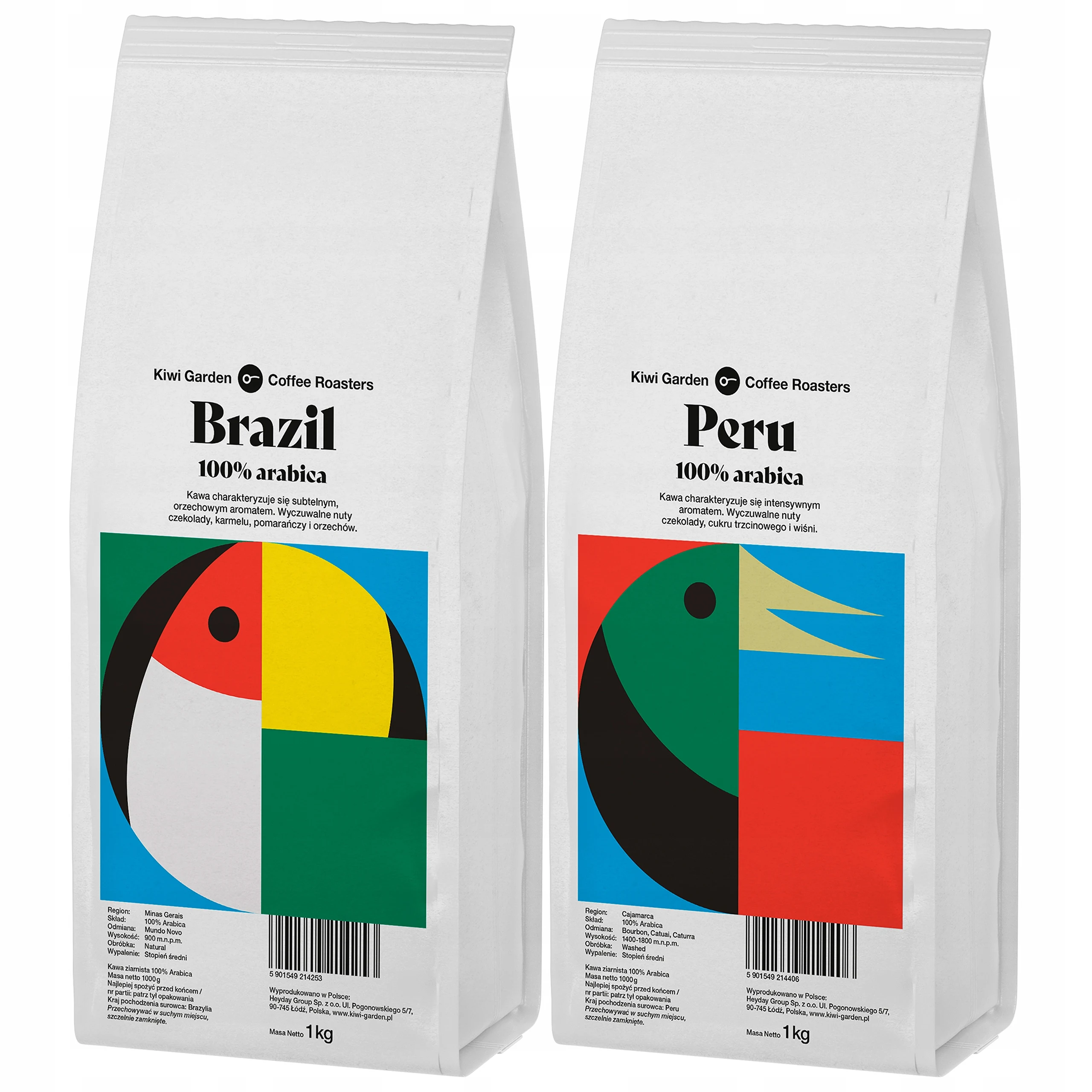 Kawa ziarnista Kiwi Garden Świeżo palona 2x1kg BRAZYLIA PERU