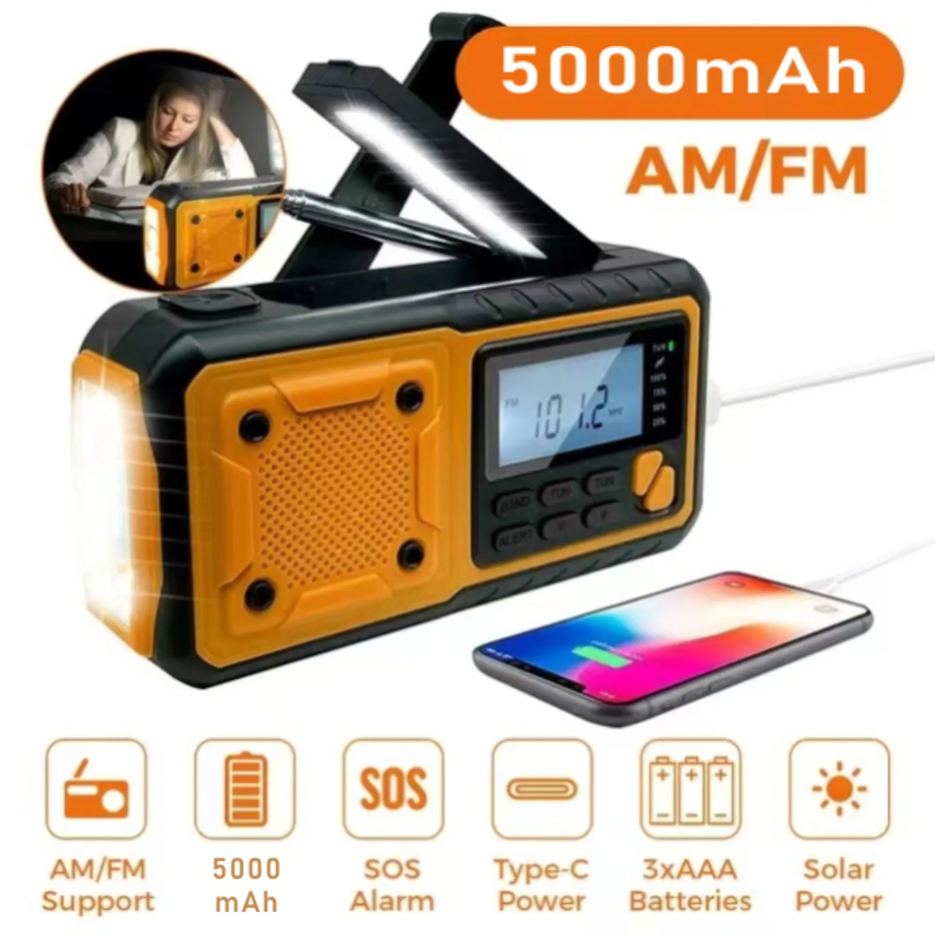 5000 mAh Tragbare Notfall Solar Power Radio Handkurbel Aufladen AM/FM SW multi BAND Radio Led Lesen Taschenlampe power Bank