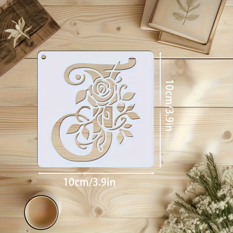 36 Stück florale Alphabet-Schablonen, wiederverwendbar, Rosen-Buchstaben-Malvorlagen, hohle Graffiti-Vorlage, Sprühform für Wandaufkleber