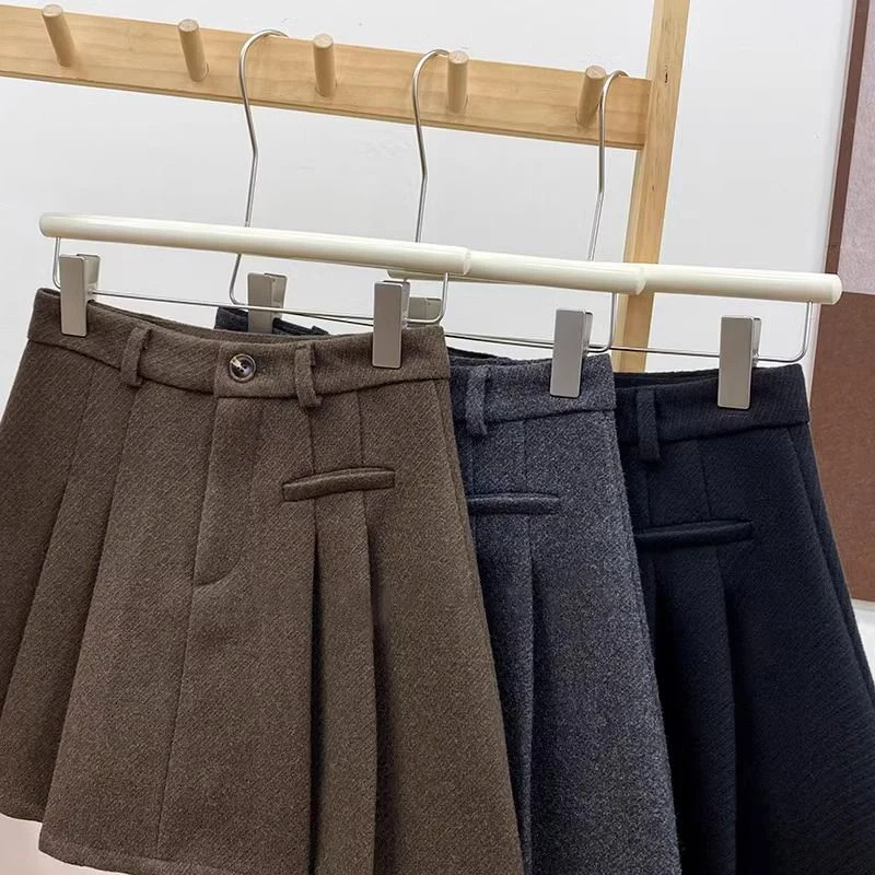 Faldas plisadas Vintage Y2K para mujer, faldas de baile de lana Preppy de cintura alta para otoño e invierno, minifaldas coreanas lisas que combinan con todo