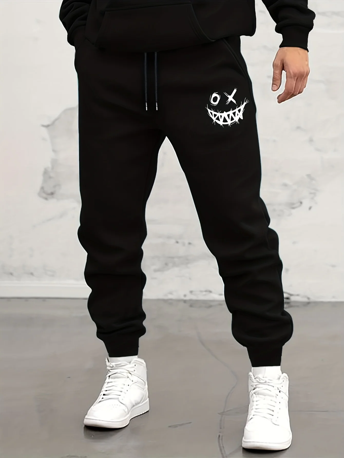 Outono/inverno moletom masculino monstro sorriso impresso rendas moletom masculino calças casuais para uso diário com calças de jogging S-3XL