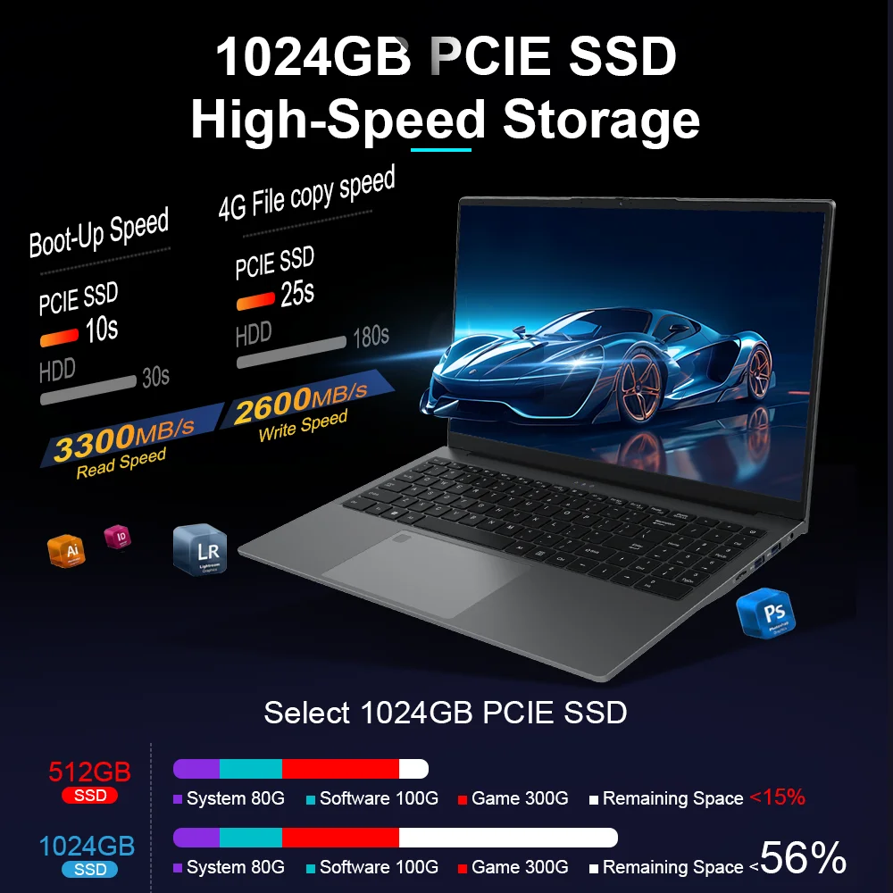Ninkear A15 PLUS Laptop 15,6" IPS FHD AMD Ryzen 7 5825U Notebook 32G DDR4 3200Mhz + 1TB PCI-E 57Wh batterij Windows 11 PRO Computer