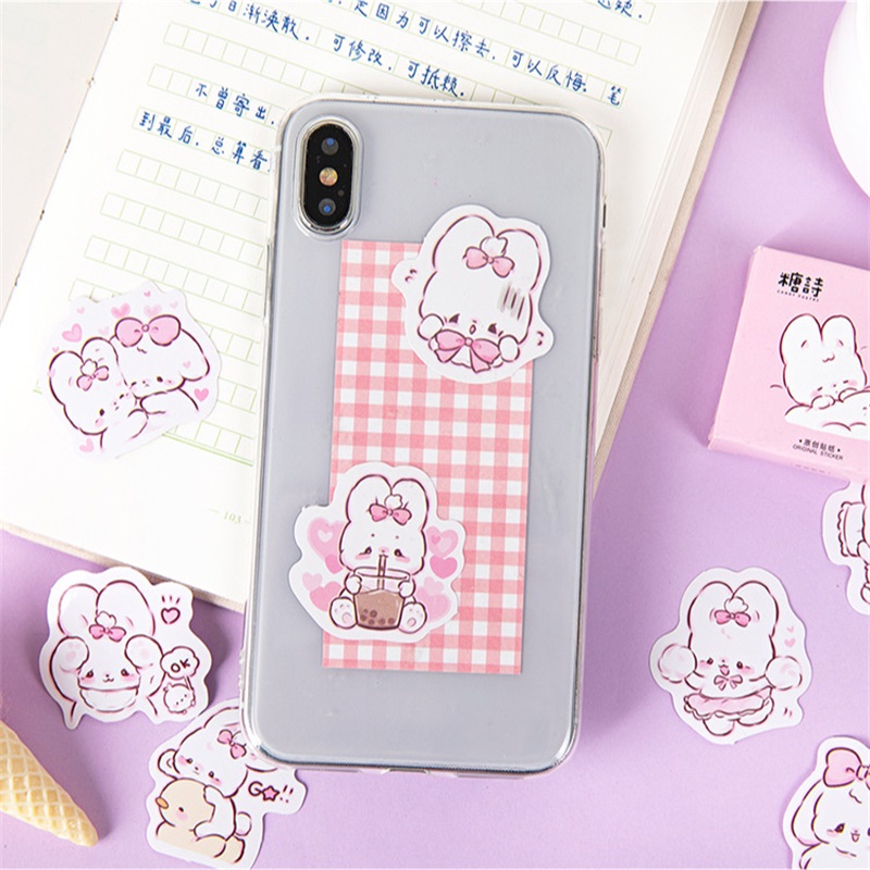 45 stks/doos Kawaii Kleine Witte Konijn Cartoon Stickers Creatieve Decoratie DIY Plakboek Esthetiek Briefpapier Stickers